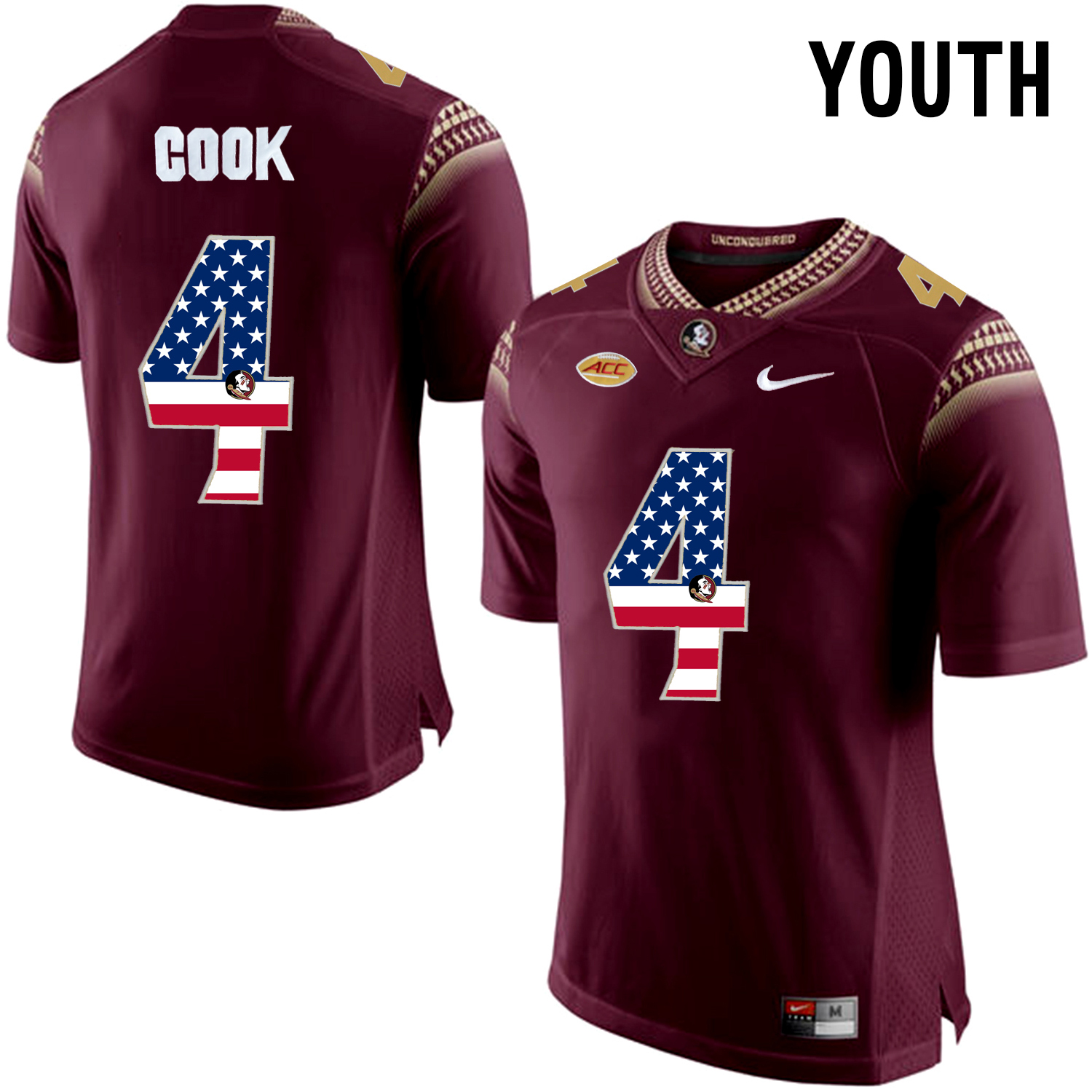 US Flag Fashion Youth Florida State Seminoles Dalvin Cook #4 College Football Limited Jersey  Red